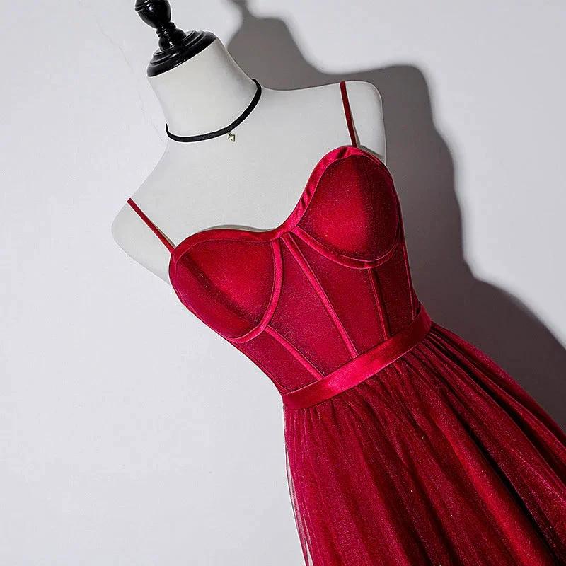 Vintage Spaghetti Straps Lace Up Burgundy Tea Length Homecoming Dresses Prom Dresses - Image 4