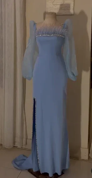 Vintage Square Neckline Long Sleeves Evening Dress Fashion Evening Gown Y5014 - Image 2