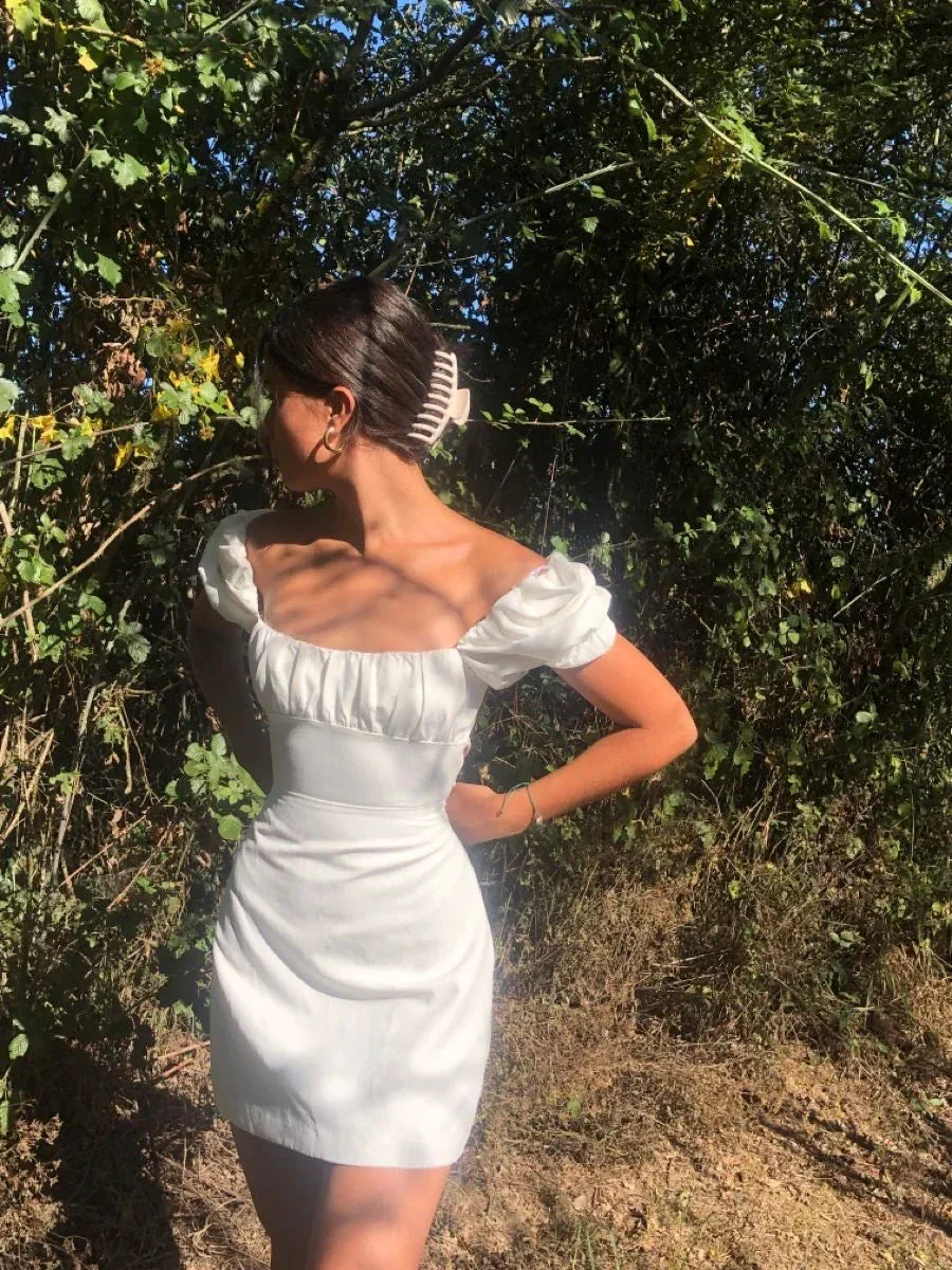 Vintage Square Neckline White Homecoming Dress White Mini Dress Y3083 - Image 2