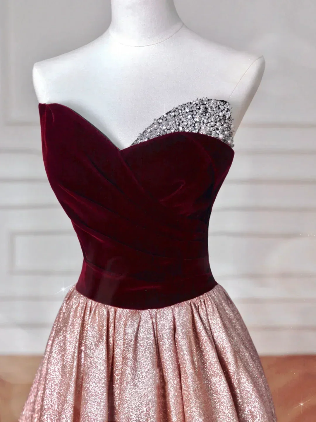 Vintage Strapless Velvet Satin A Line Prom Dress Long Evening Dress Y8627 - Image 2