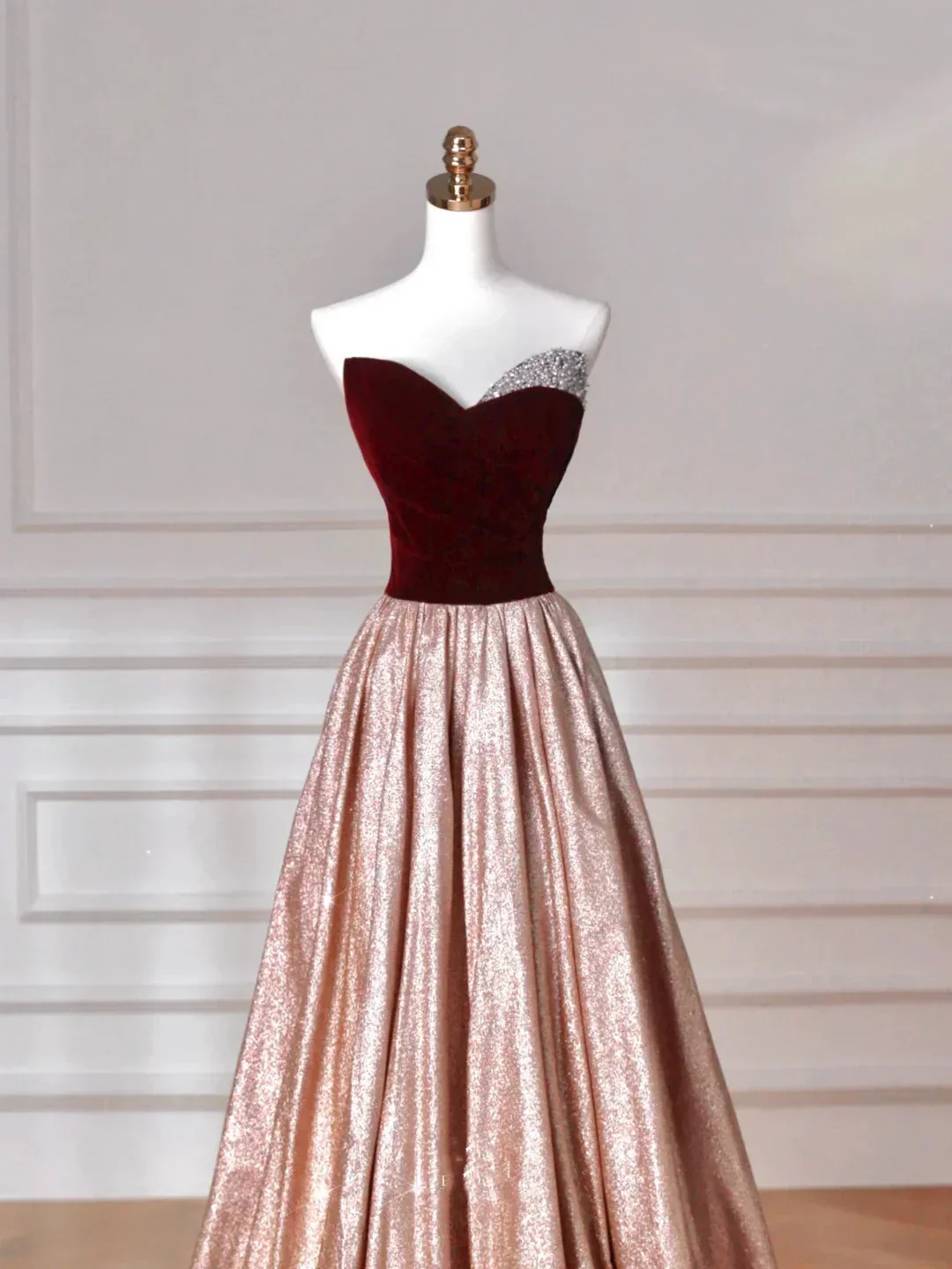 Vintage Strapless Velvet Satin A Line Prom Dress Long Evening Dress Y8627 - Image 3