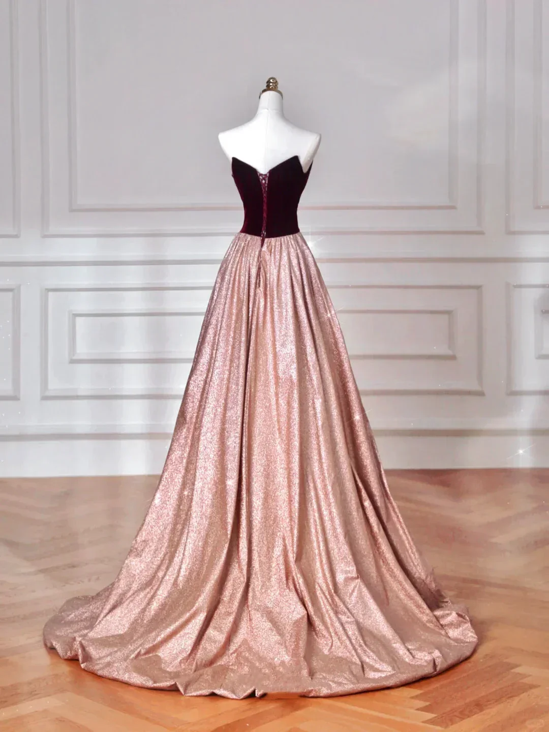 Vintage Strapless Velvet Satin A Line Prom Dress Long Evening Dress Y8627 - Image 4