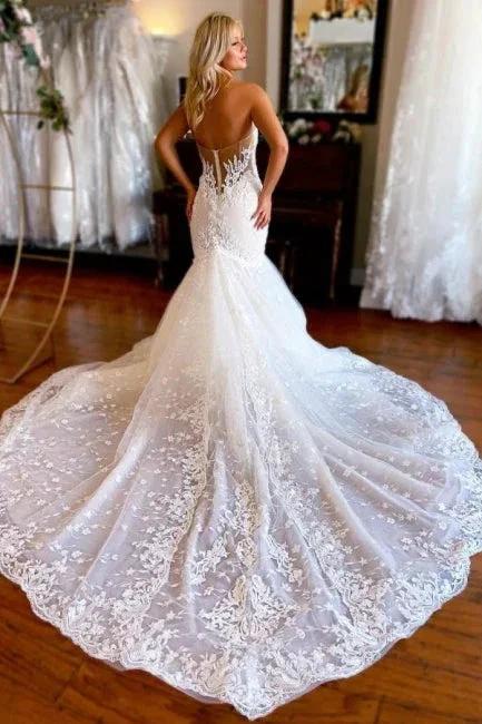 Vintage Sweetheart Lace Sleeveless Mermaid Wedding Dress Bridal Gowns - Image 2