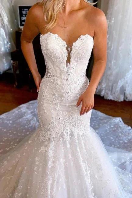 Vintage Sweetheart Lace Sleeveless Mermaid Wedding Dress Bridal Gowns - Image 4