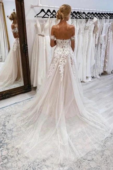 Vintage sweetheart off-the-shoulder cap sleeves a-line lace Wedding dress - Image 2
