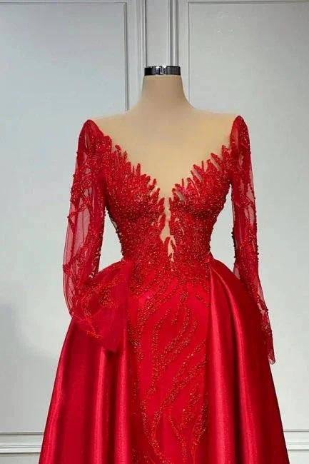 Vintage V-neck Lace Long Sleeves A-Line Prom Dresses Evening Gown - Image 2