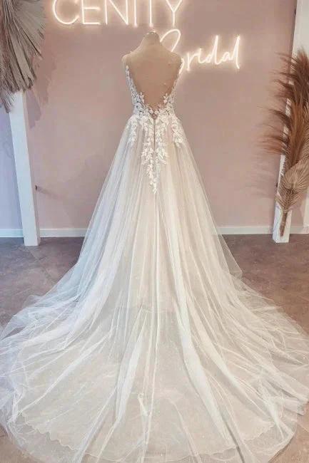 Vintage v-neck sleeveless a-line backless lace Wedding dresses - Image 2