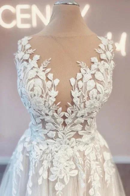 Vintage v-neck sleeveless a-line backless lace Wedding dresses - Image 3