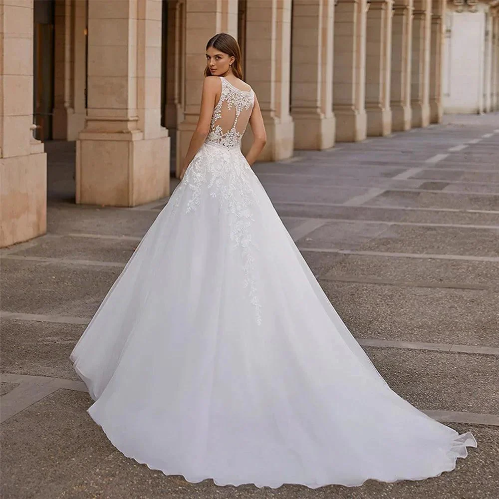 Vintage Vestidos De Novia A-line Wedding Dresses Bridal Gown  Appliques Sleeveless For Elegant Women 2023 Custom Made - Image 2