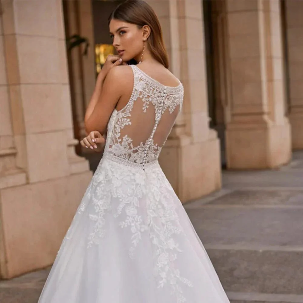 Vintage Vestidos De Novia A-line Wedding Dresses Bridal Gown  Appliques Sleeveless For Elegant Women 2023 Custom Made - Image 3