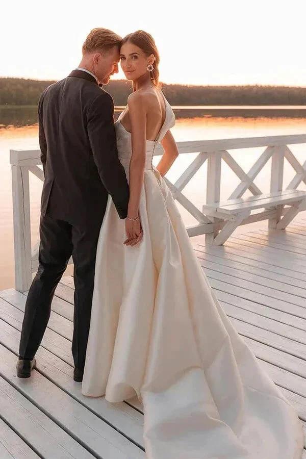 Vintage Wedding Dress One Shoulder Bridal Gown With Court Train WD729 - Image 2