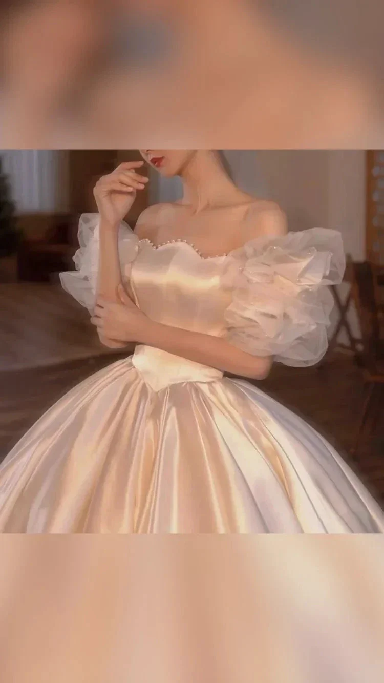 Vintage White Satin Wedding Dress Charming Wedding Dress Y411 - Image 2