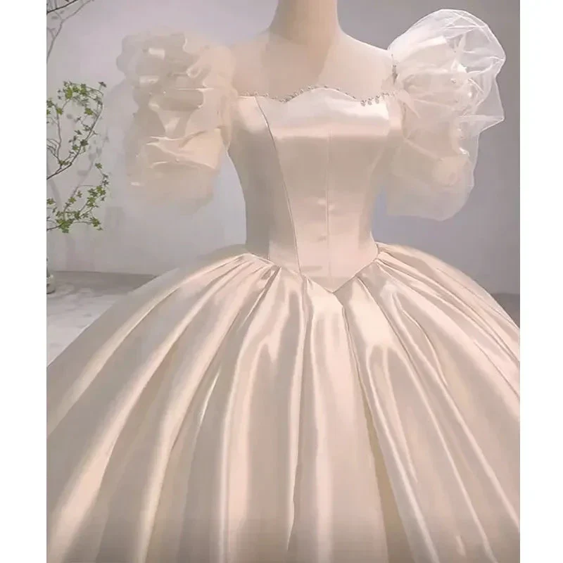 Vintage White Satin Wedding Dress Charming Wedding Dress Y411 - Image 4