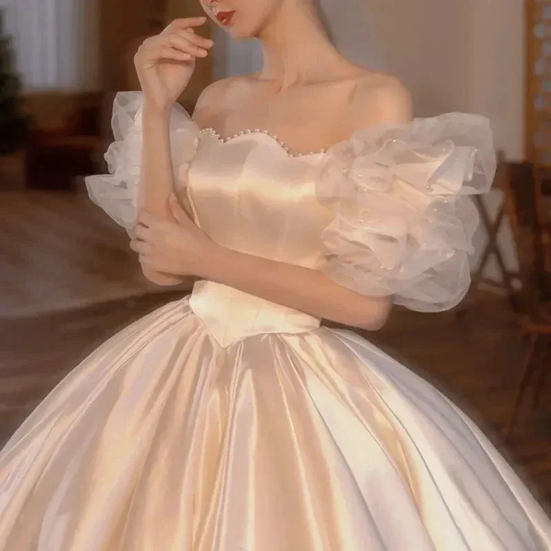 Vintage White Satin Wedding Dress Charming Wedding Dress Y411 - Image 5