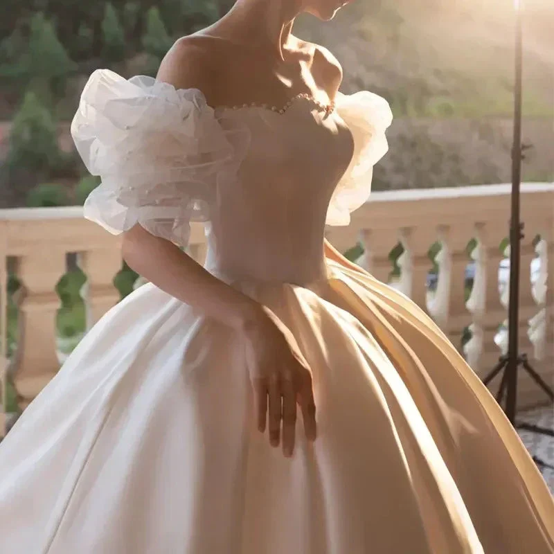 Vintage White Satin Wedding Dress Charming Wedding Dress Y411 - Image 6