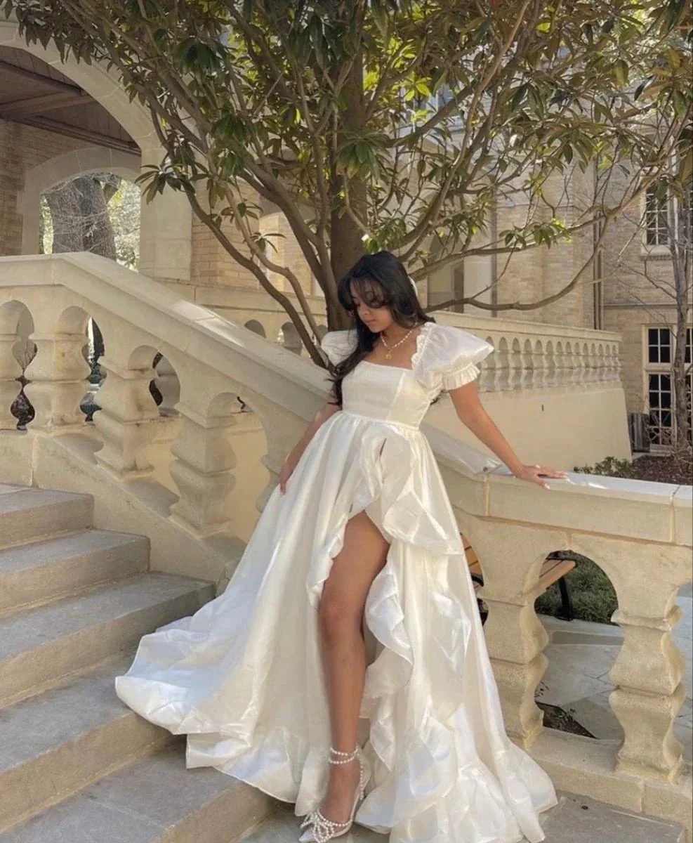Vintage White Satin Wedding Dress,White Bridal Dress  Y2373 - Image 2