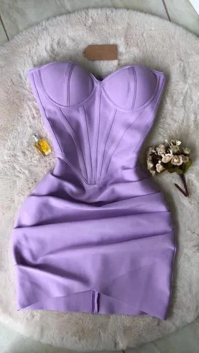 Violet Color Strapless Ruched Bodycon Dress Mini Homecoming Dress Y4367 - Image 2