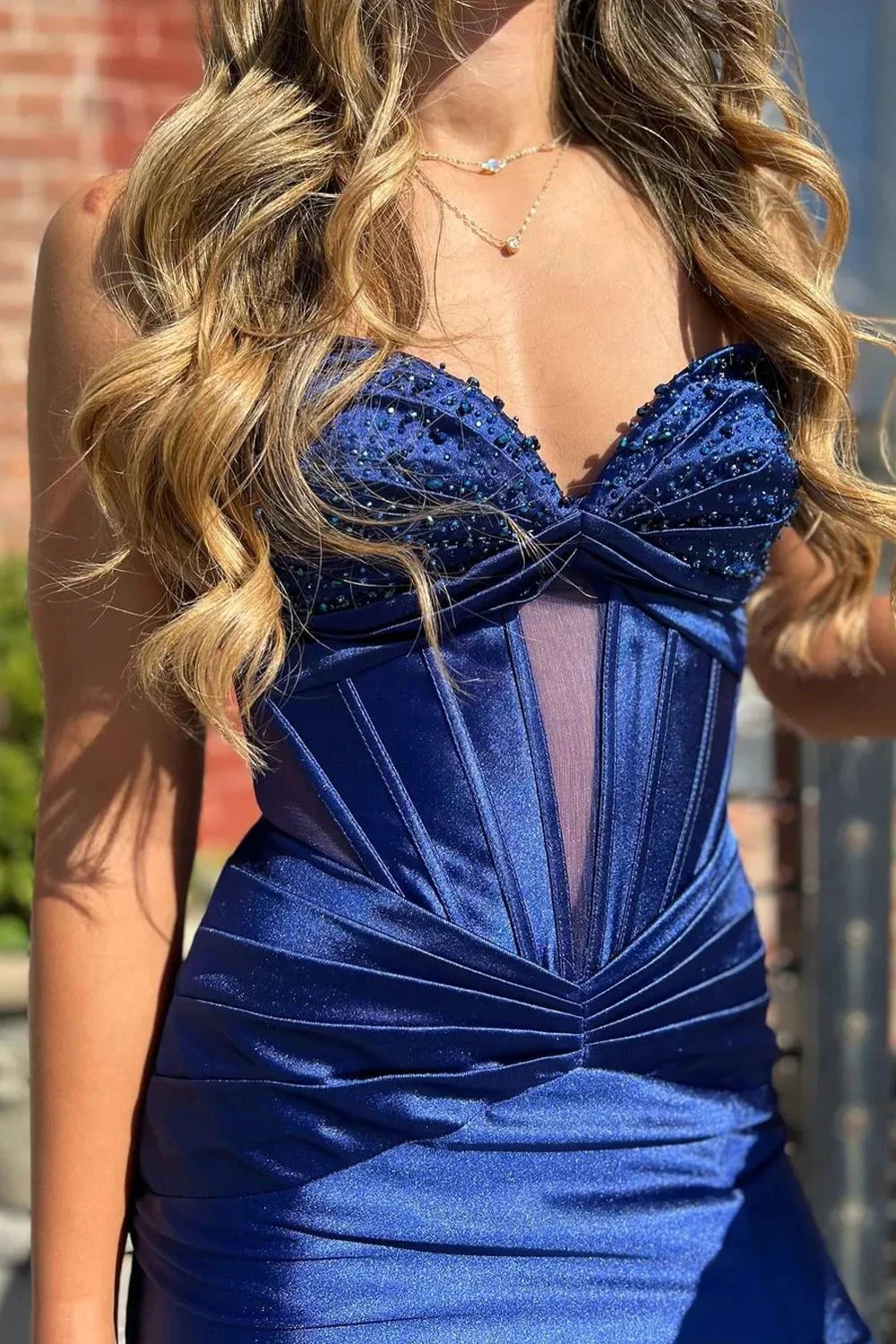 Violette | Sweetheart Mermaid Royal Blue Satin Long Prom Dresses with Slit - Image 3