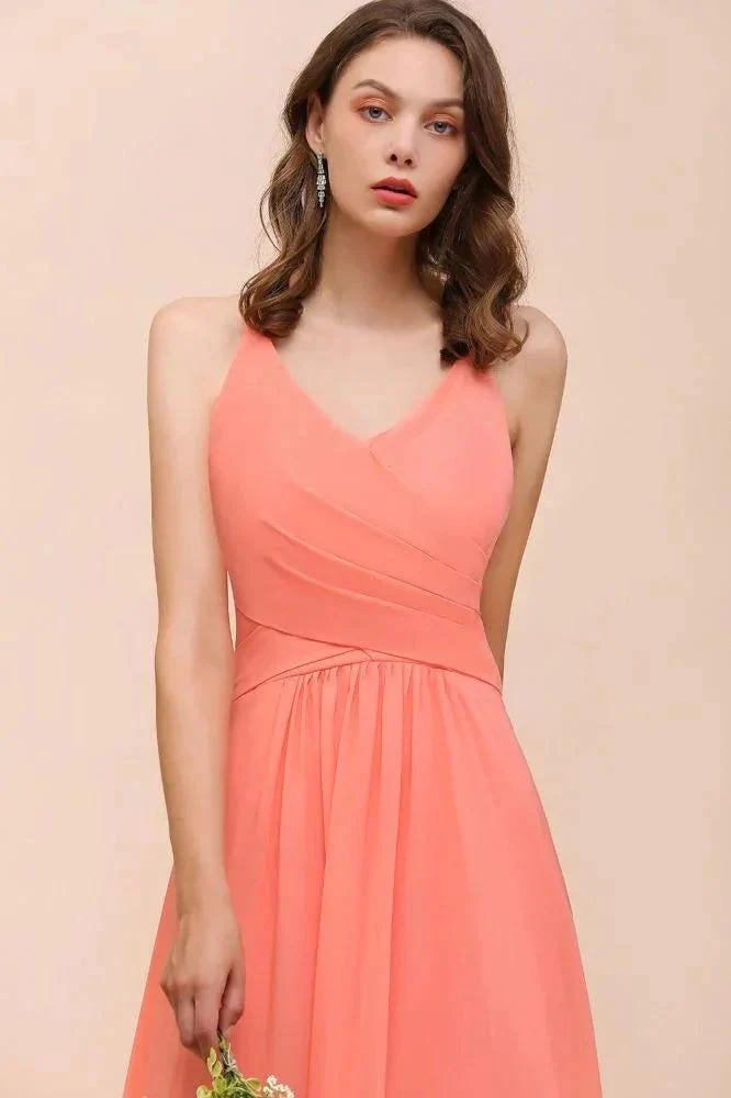 Watermelon Colorful Bridesmaid Maxi Dress Floor-Length V-Neck Maid of Honor Dress - Image 7
