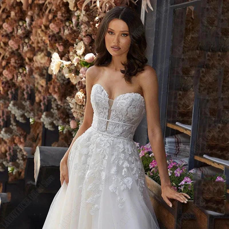Wedding Dress A Line Removable Long Sleeve Bride Elegant Open Back Lace Bridal Gown Applique Tulle Vestido De Noiva - Image 3
