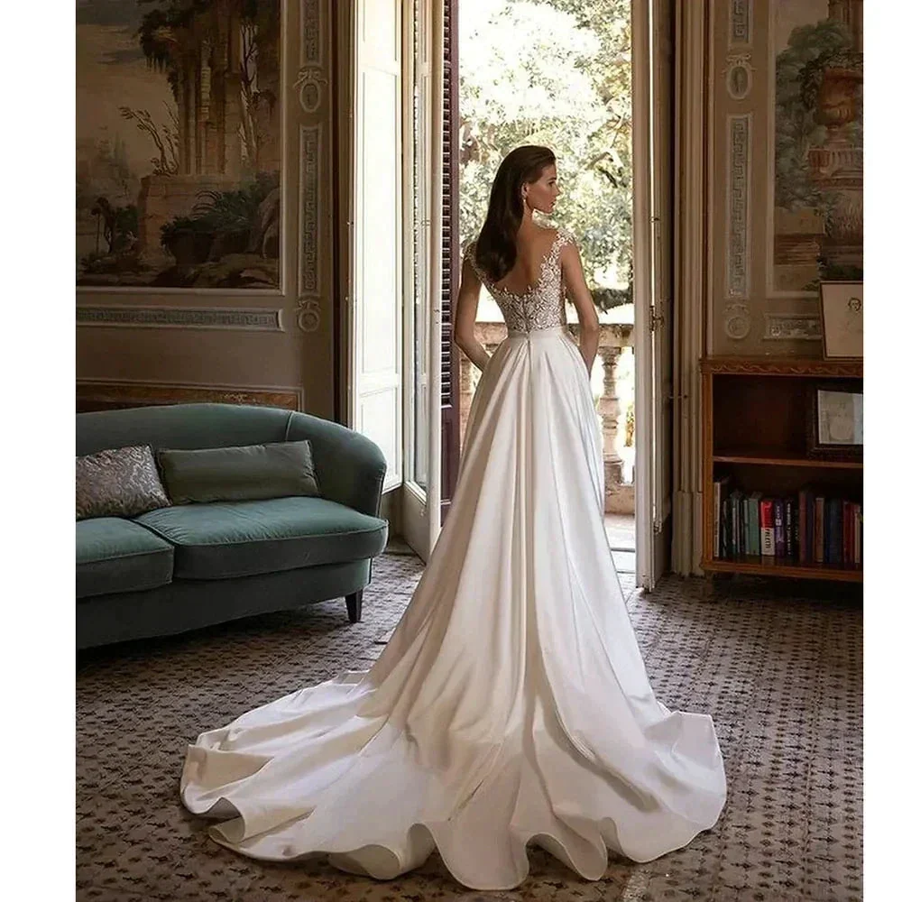 Wedding Dress Stain White Appliques Court Train Pleated Sweetheart Pleat Elegant Vestidos De Fiesta Elegantes Para Mujer 2023 - Image 2
