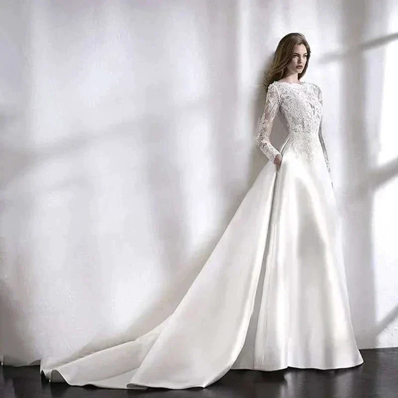 Wedding Dresses 2021 Bride Dress Elegant Full Case Court Train Vestido De Noiva A-line Princess Luxury Light Wedding dress - Image 2