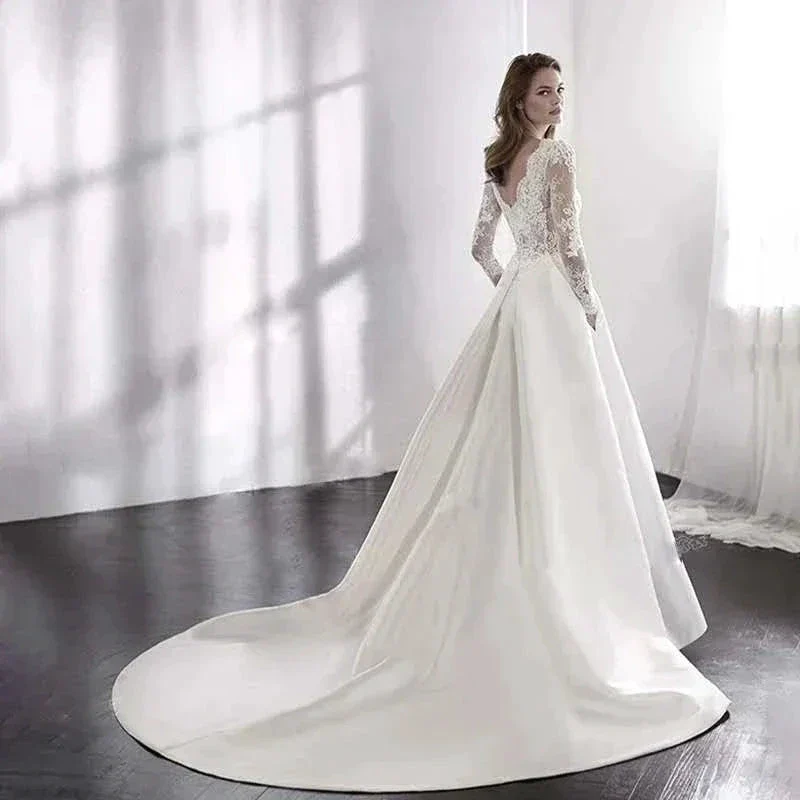 Wedding Dresses 2021 Bride Dress Elegant Full Case Court Train Vestido De Noiva A-line Princess Luxury Light Wedding dress - Image 3