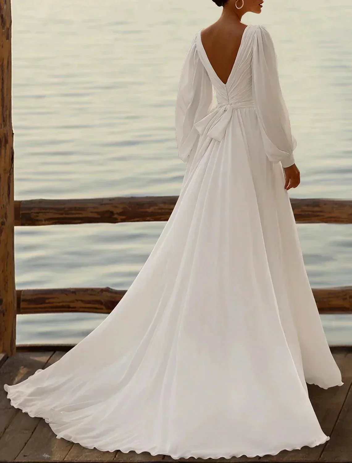 Wedding Dresses  A-Line Camisole Sleeveless Tea Length Chiffon Bridal Gowns With Pleats Simple Dresses - Image 2