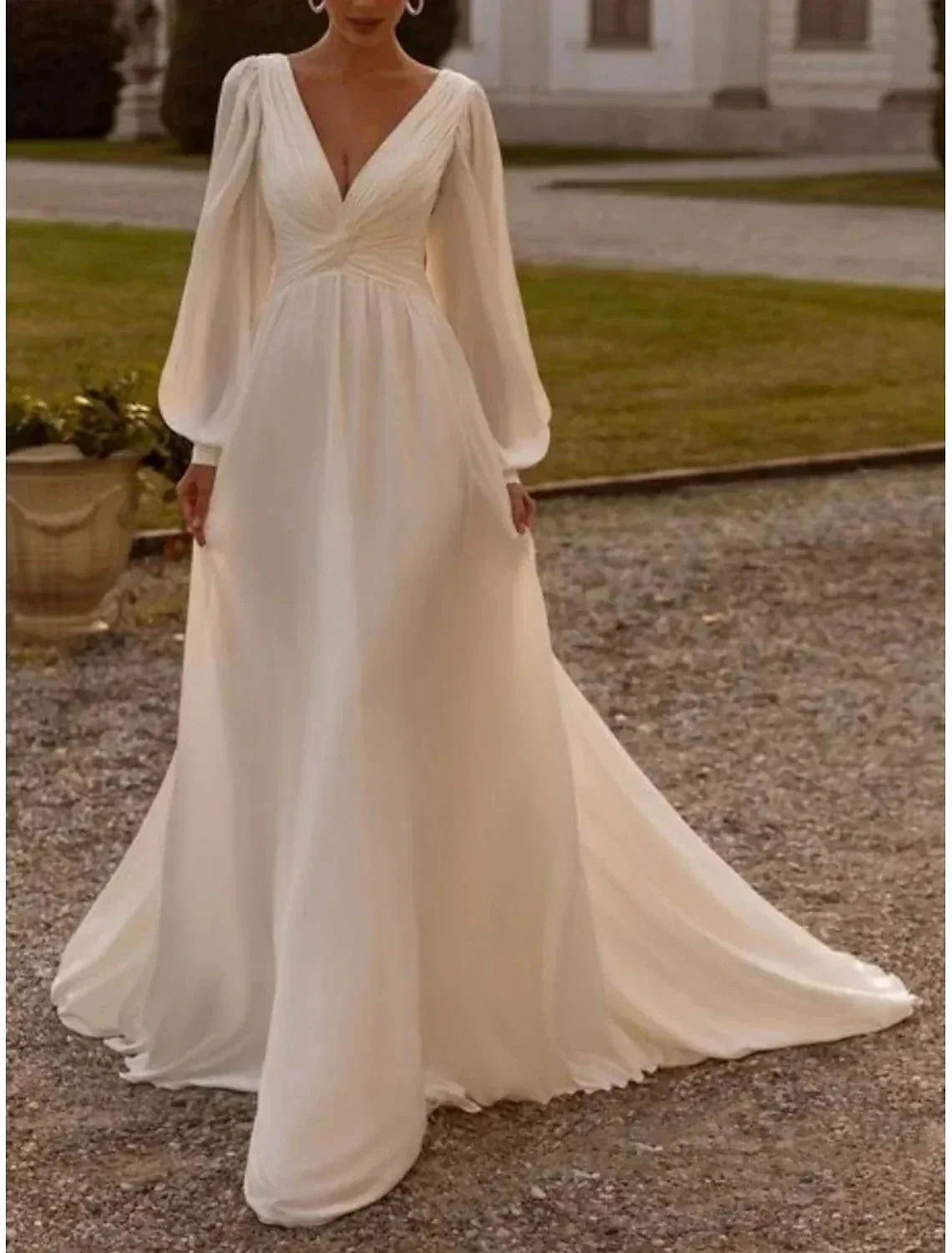 Wedding Dresses  A-Line Camisole Sleeveless Tea Length Chiffon Bridal Gowns With Pleats Simple Dresses - Image 3