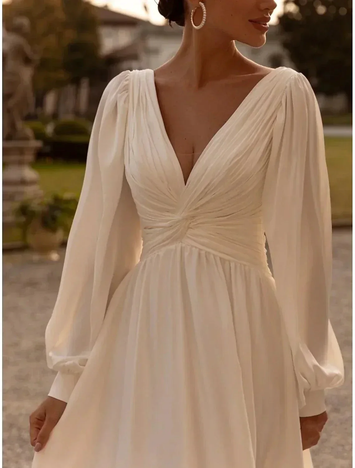 Wedding Dresses  A-Line Camisole Sleeveless Tea Length Chiffon Bridal Gowns With Pleats Simple Dresses - Image 4