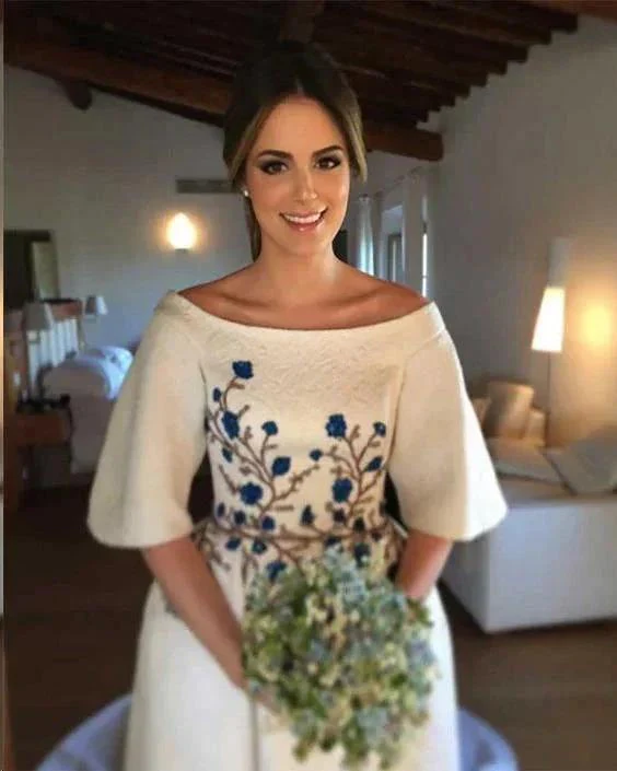 Wedding Dresses Bateau Embroidery Romantic Half Sleeve Bridal Gown  WD483 - Image 3