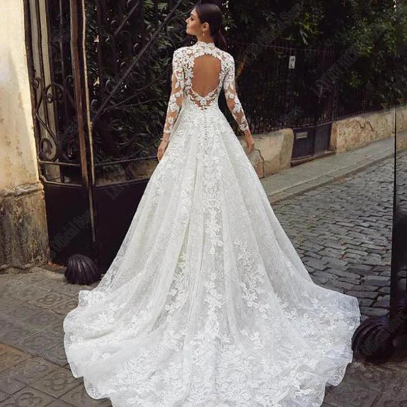 Wedding Dresses For Bride Long Sleeves Luxury Lace Backless High Neck Bridal Gown Appliques Vestidos De Boda - Image 2