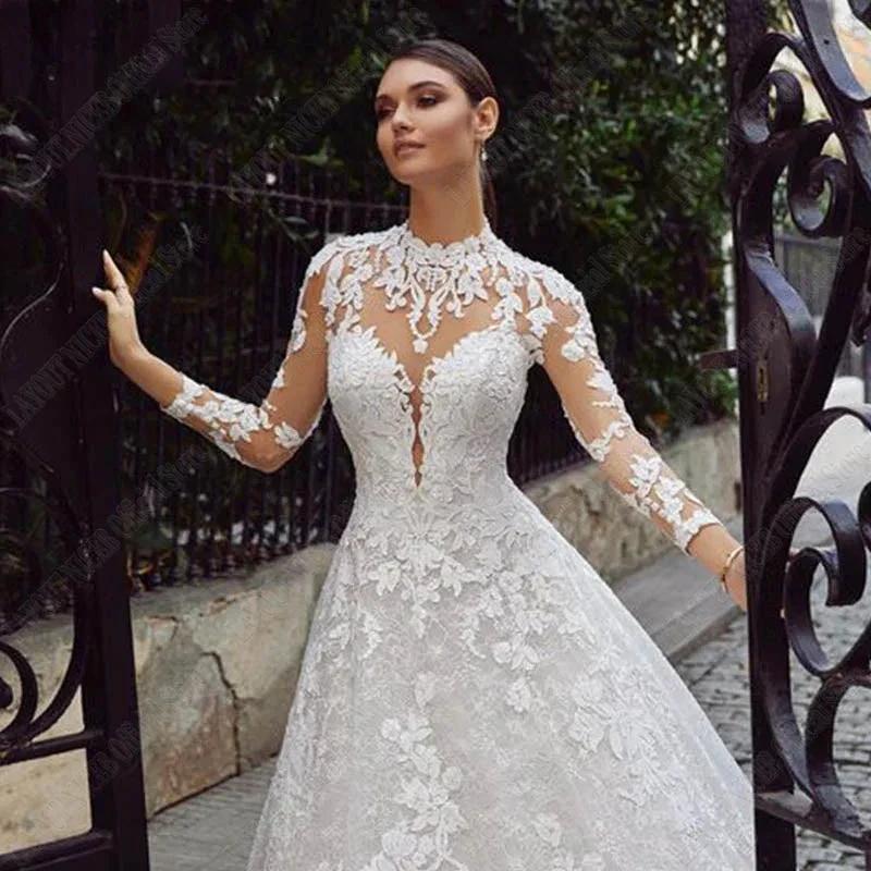 Wedding Dresses For Bride Long Sleeves Luxury Lace Backless High Neck Bridal Gown Appliques Vestidos De Boda - Image 3