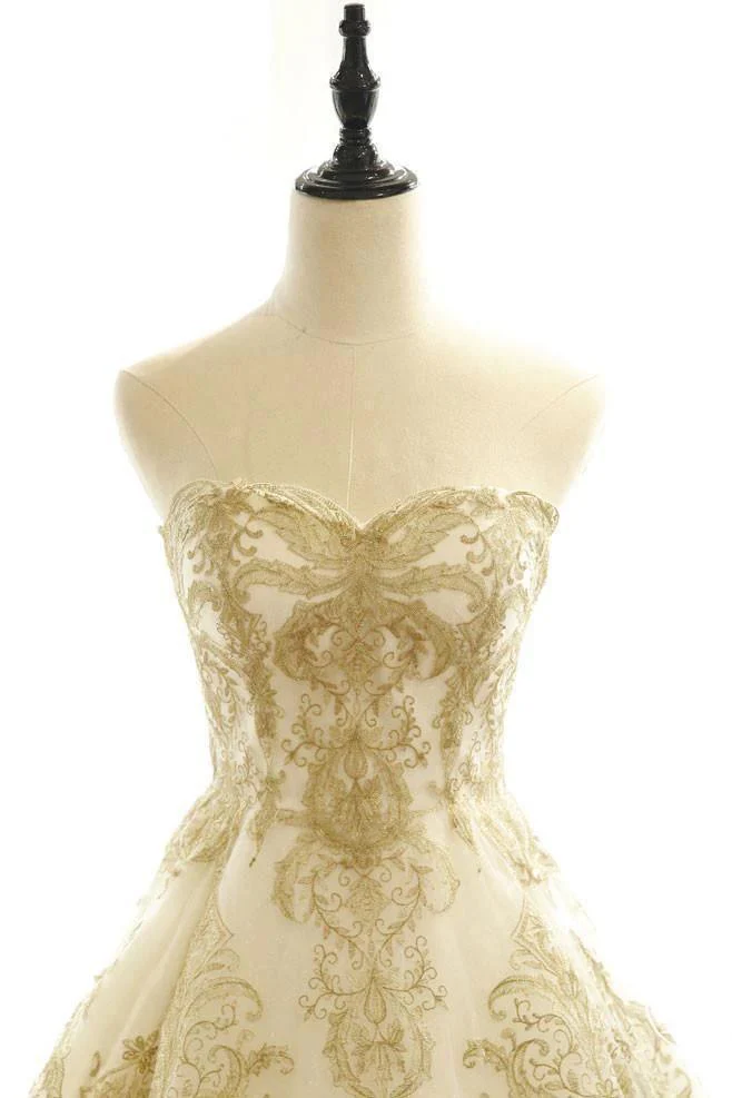 Wedding Dresses Ivory Gold Appliques Sweep/Brush Train Bridal Gown   WD430 - Image 3
