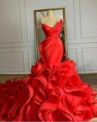 Wedding Dresses Long Train Organza Tiered Skirt Ruffle Plus Size Prom Dress Y47 - Image 2