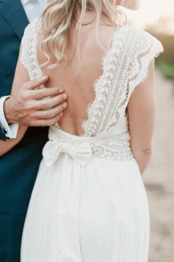 Wedding Dresses Modest Deep V-neck  Beach Open Back Bridal Gowns WD539 - Image 5