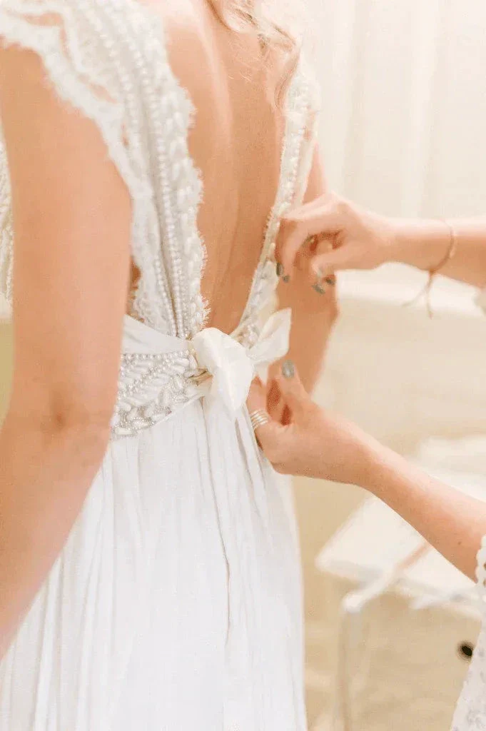 Wedding Dresses Modest Deep V-neck  Beach Open Back Bridal Gowns WD539 - Image 7