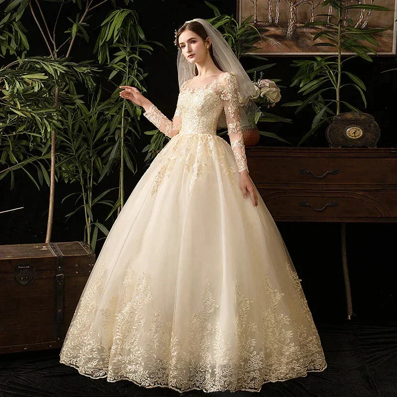 Wedding Dresses Muslim Champagne Full Sleeve Lace Bridal New Luxury Ball Gown Wedding Dress Vestido De Noiva - Image 2