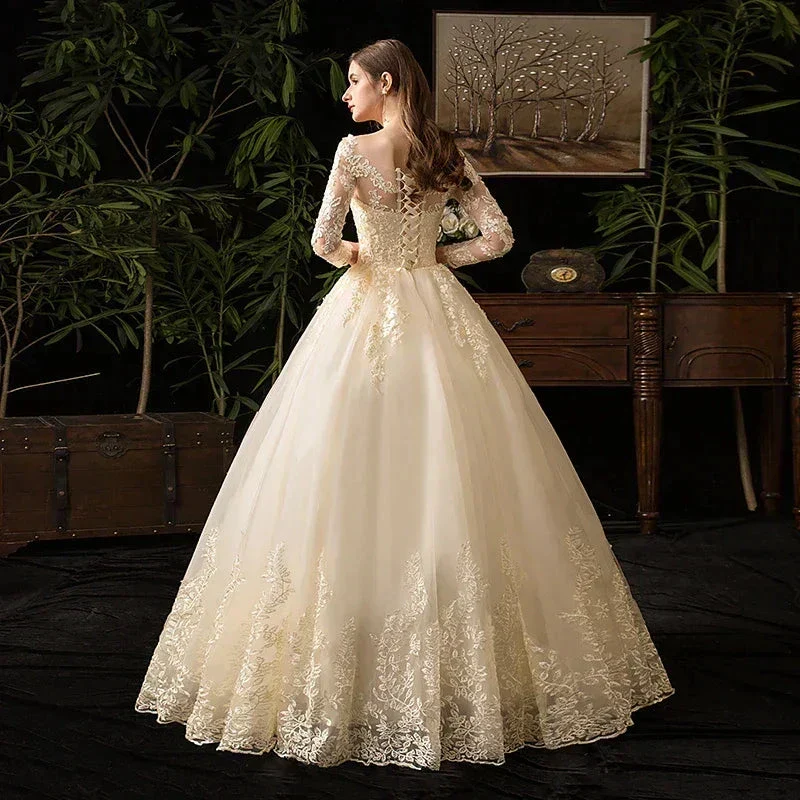 Wedding Dresses Muslim Champagne Full Sleeve Lace Bridal New Luxury Ball Gown Wedding Dress Vestido De Noiva - Image 4