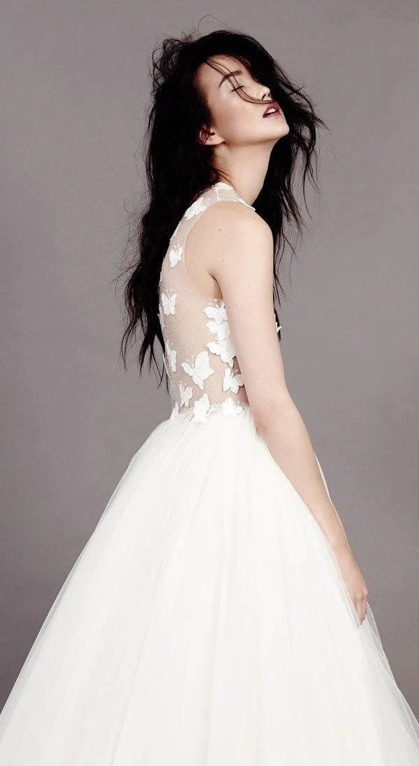 Wedding Dresses Scoop A-line Butterfly Appliques Tulle Ivory Bridal Gown  WD421 - Image 2