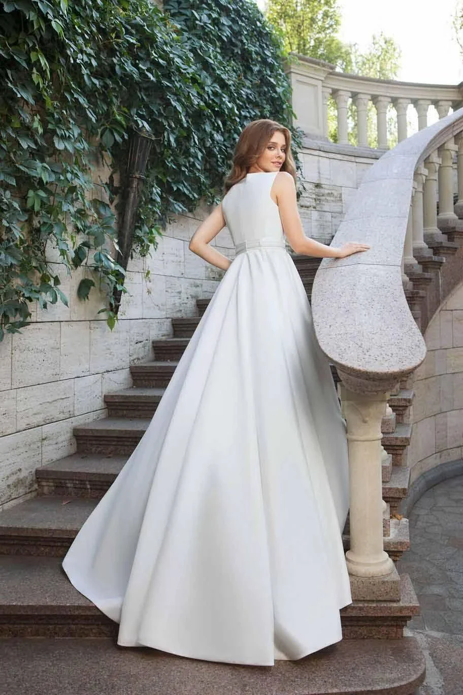Wedding Dresses Scoop  A-line Long Train Simple Satin Bridal Gown  WD449 - Image 3