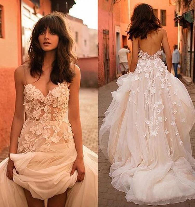 Wedding Dresses Straps A-line Backless Brush Train Tulle Long Bridal Gown   WD426 - Image 2