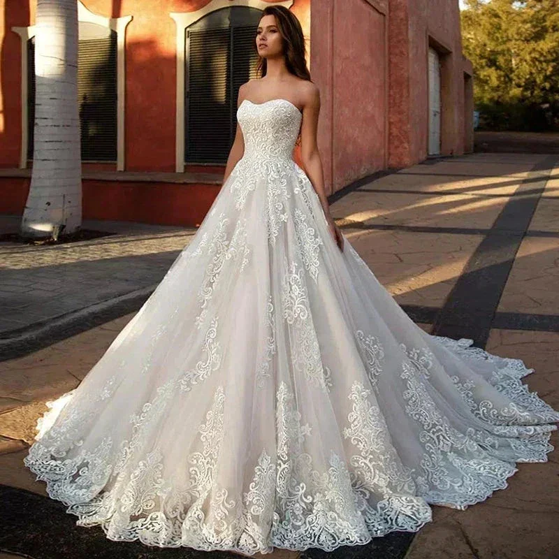 Wedding Dresses Sweetheart Prom Gowns Women's A-Line Sleeveless Lace Applique Back Tie Design Customization Robe Vestidos De Muj - Image 3
