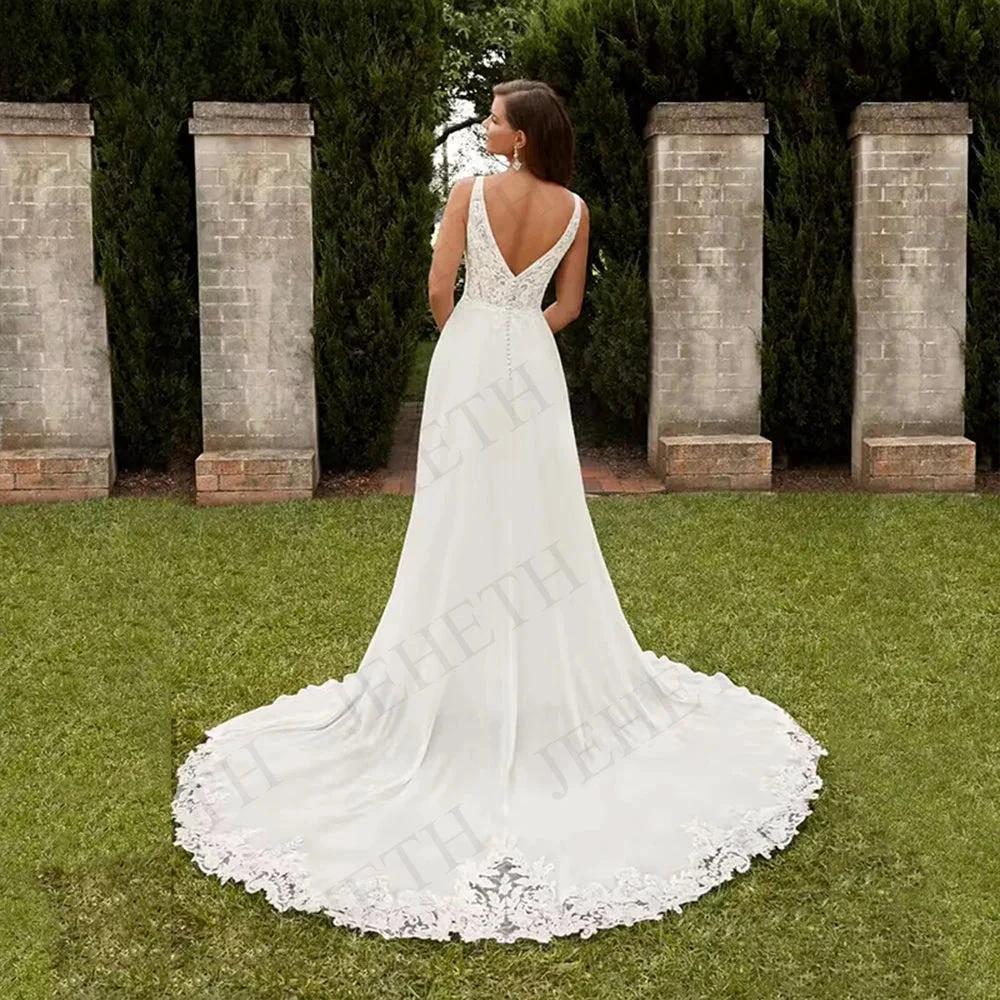Wedding Dresses Vintage A Line Boho Lace V Neck Split Sleeveless Bridal Gown Vestidos De Novia Backless Appliques Women - Image 2