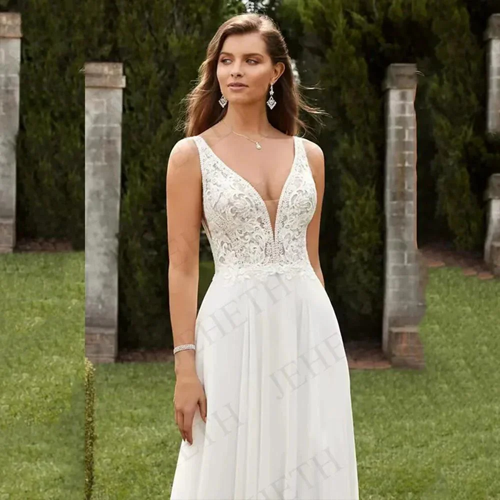 Wedding Dresses Vintage A Line Boho Lace V Neck Split Sleeveless Bridal Gown Vestidos De Novia Backless Appliques Women - Image 3