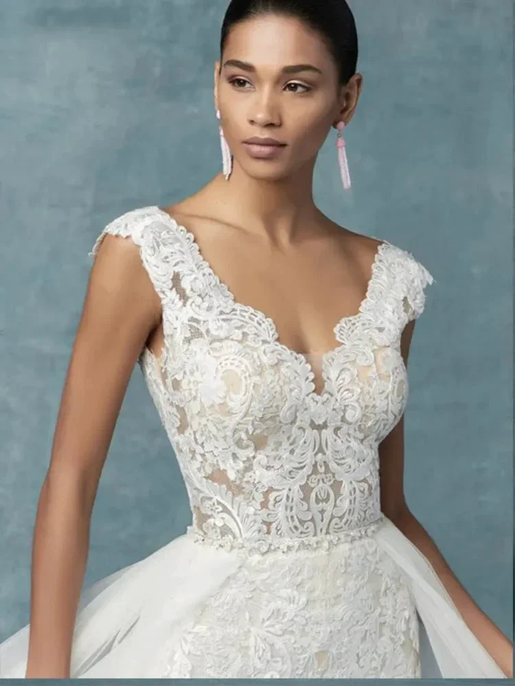 Wedding Dresses With Detachable Train Bride Pants Suit Lace Appliqued Sleeveless Women Brides Outfits Backless Custom - Image 2