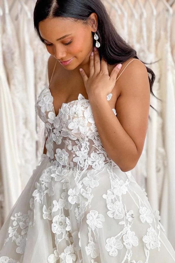 Wedding Gowns Sweetheart Neck Boho 3D Lace Wedding Dresses WD602 - Image 3