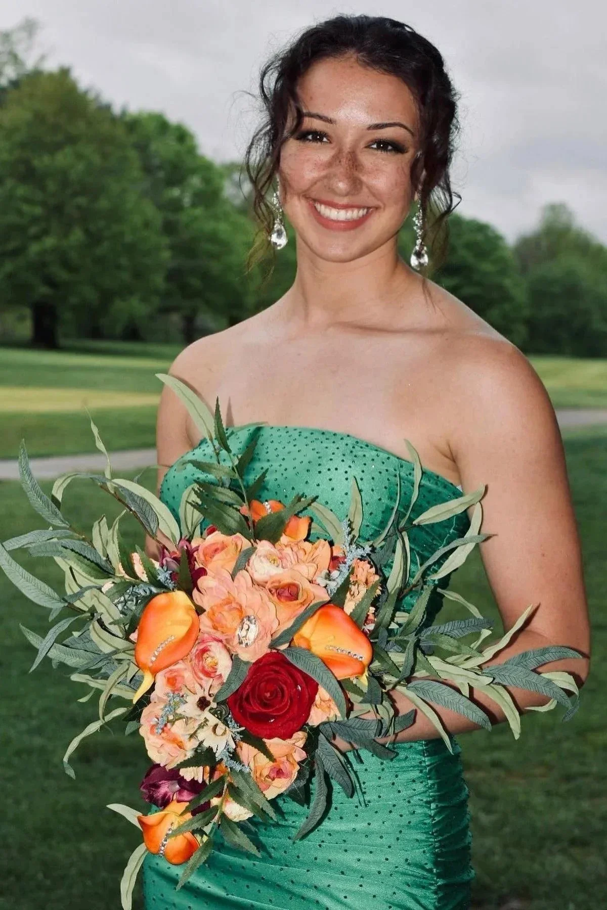Werner | Strapless Mermaid Green Beaded Ruched Long Prom Dress - Image 2