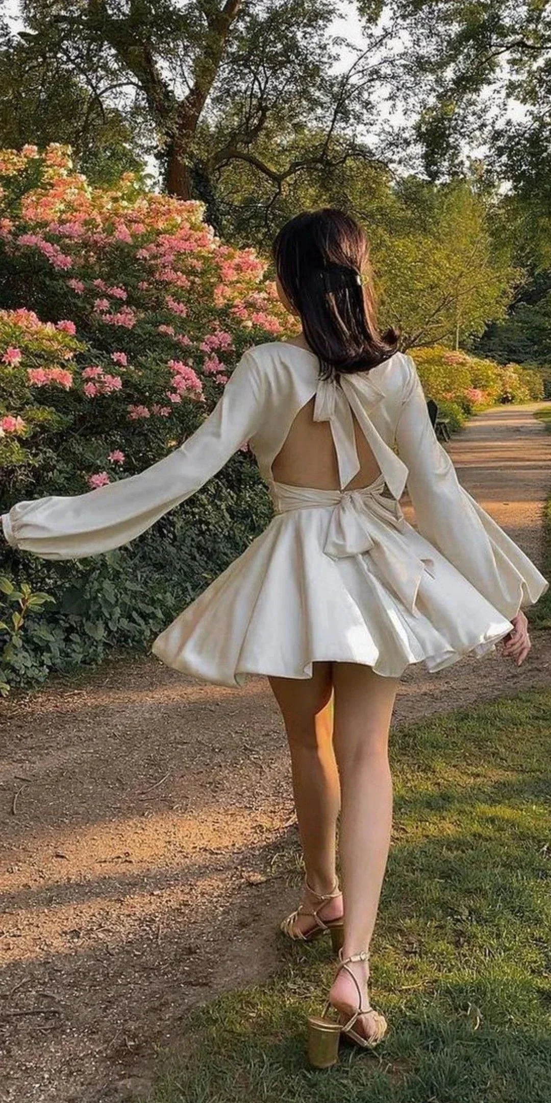 White A-line Homecoming Dress with Long Sleeves White Birthday Party Dress Y2516 - Image 2