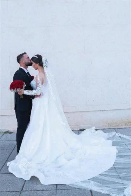 White A-line Lace Mermaid Wedding Gown with Detachable Sweep Train - Image 2